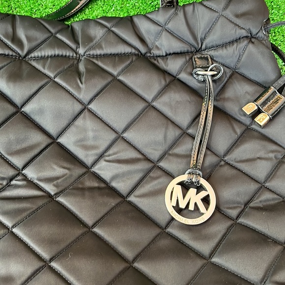Michael Michael Kors BlackNylon Quilted Tote with Silver MK ACCENTS - Picture 2 of 11